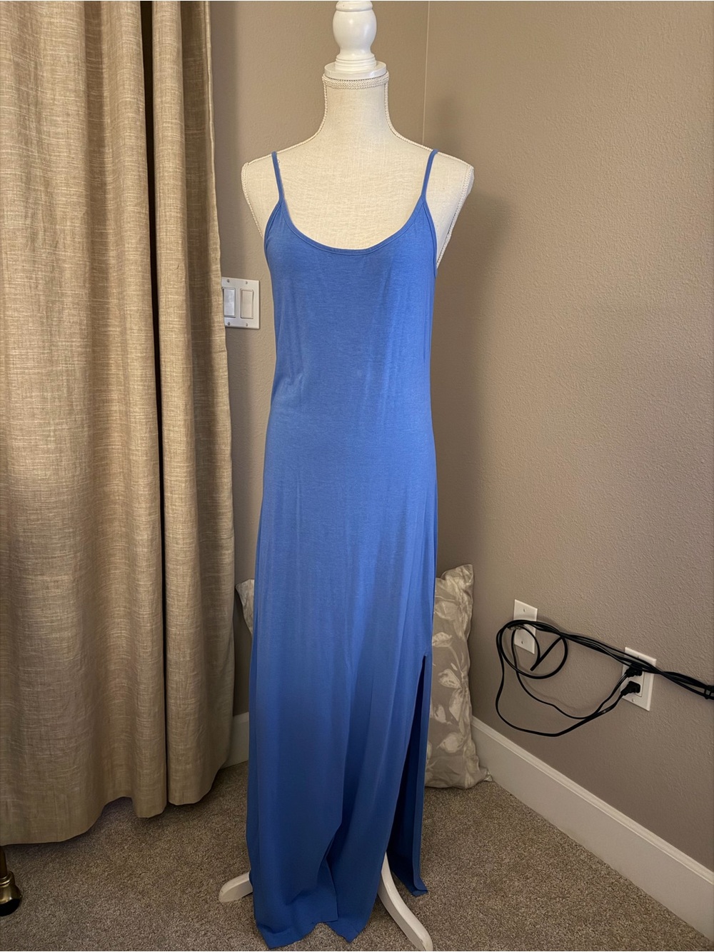 Splendid Cobalt Blue Spaghetti-Strap Maxi Slip Dress with Side Slit